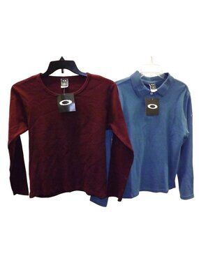 Oakley Womens Crew Neck & Polo Long Sleeve Shirts Cotton Burgundy & Blue Large